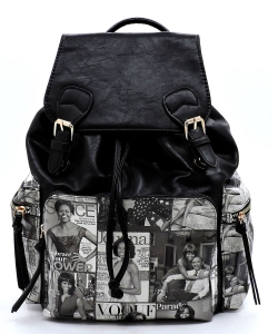Magazine Cover Collage Backpack OD2738 BLACK